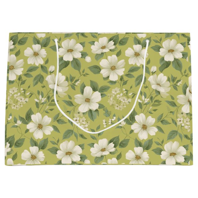 Weiche grüne Blumen-Creme-Blumenmuster Große Geschenktüte (Vorderseite)