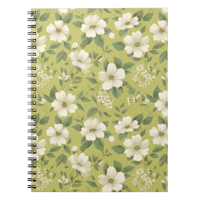 Weiche grüne Blumen-Creme-Blumenmuster Notizblock (Vorderseite)