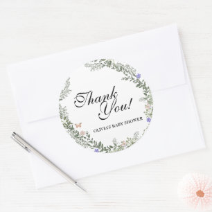 Weiche grüne Boho Gender Neutral Floral Vielen Dan Runder Aufkleber