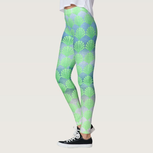Weiche grüne Diamantschnecken Leggings (Links)