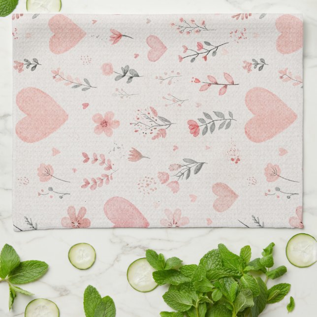 Weiche Herzen & Florale Küchenhandtücher Geschirrtuch (Gefaltet)