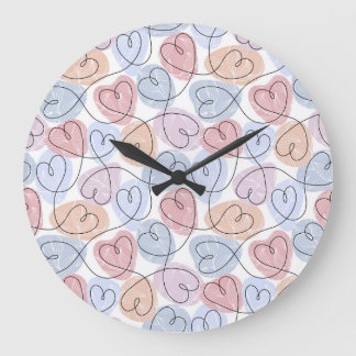 Weiche Herzen: Valentine's Continuous Line Große Wanduhr