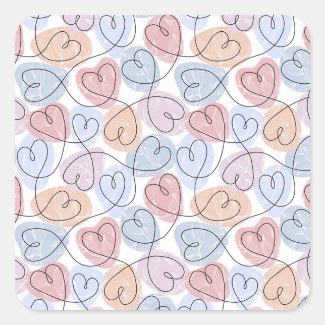 Weiche Herzen: Valentine's Continuous Line Quadratischer Aufkleber (Vorderseite)