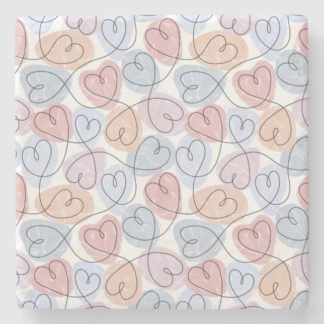 Weiche Herzen: Valentine's Continuous Line Steinuntersetzer (Vorderseite)