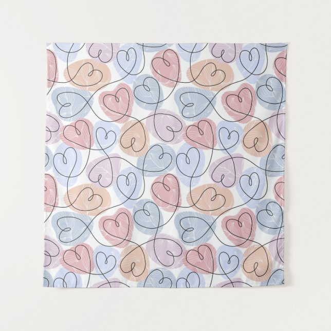 Weiche Herzen: Valentine's Continuous Line Wandteppich (Vorderseite)