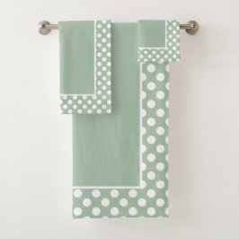 Weiche Hübsch Sage Green Polka Dot White Badhandtuch Set