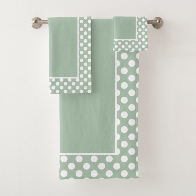 Weiche Hübsch Sage Green Polka Dot White Badhandtuch Set (Insitu)