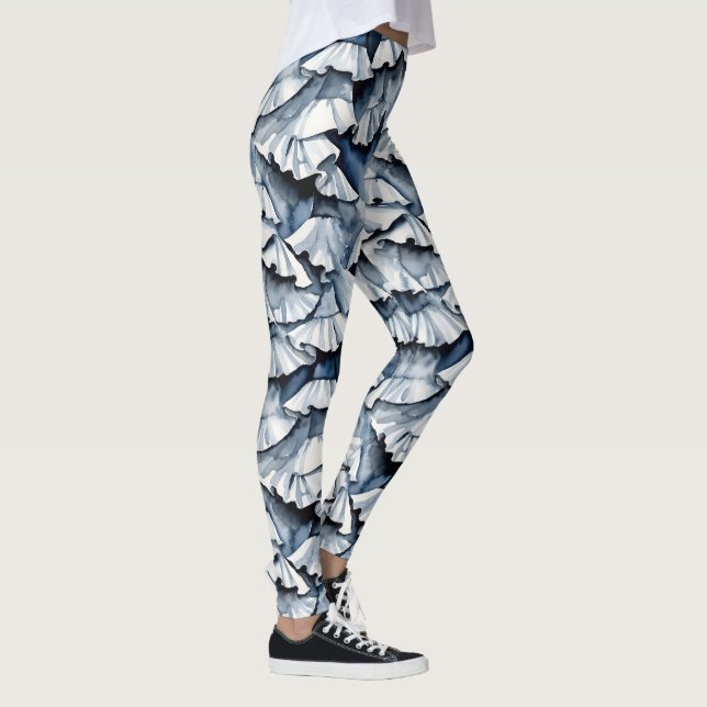 Weiche Jeansblau-Wasserfarbe-Rüschen Leggings (Rechts)