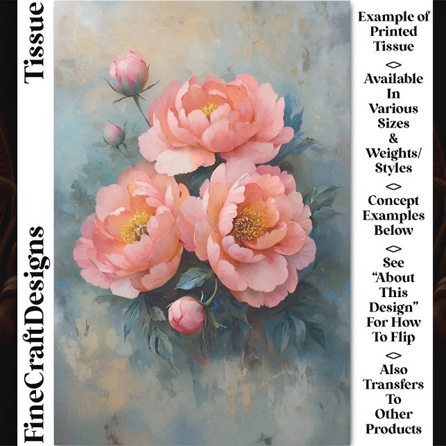 Weiche Korallen rosa Peony Blooms & Buds CR2 Decou Seidenpapier (Von Creator hochgeladen)