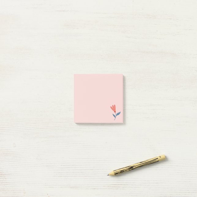 Weiche Korallenblüten und blaue Blätter Muster Post-it Klebezettel (Auf Schreibtisch)