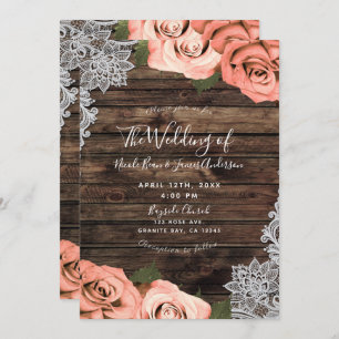 Weiche Korallenfloralblüten Rose Rustikale Hochzei Einladung