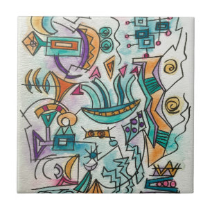 Weiche Landung Moderne geometrische Aquarellkunst Fliese