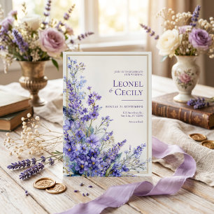 Weiche Lila-Aquarell-Lavendel-Grünpflanzen-Randges Einladung