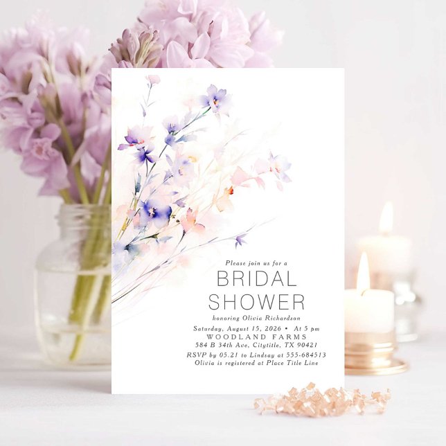 Weiche Lila Blume mit Blush Elegantes Brautparty Einladung (Floral Purple and Pink Bridal Shower Invitations)