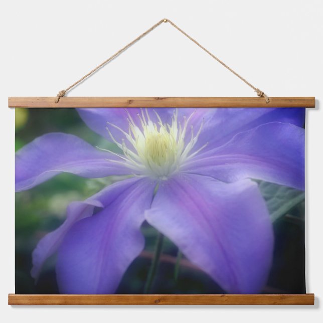 Weiche Lila Clematis Blume Petals Wandteppich Mit Holzrahmen (Vorne)