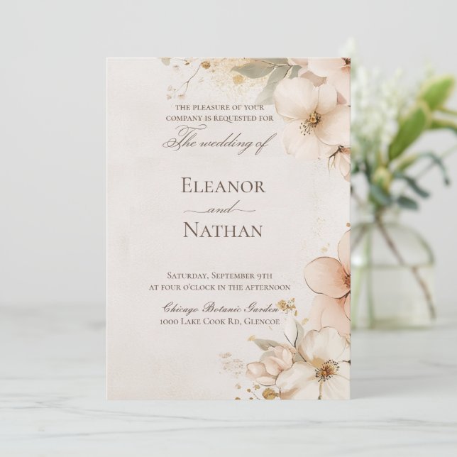 weiche lila Rose und anspruchsvolle Hochzeit Einladung (Stehend Vorderseite)