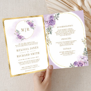 Weiche lila violette Floral Gold Alles in Einem Ho Einladung