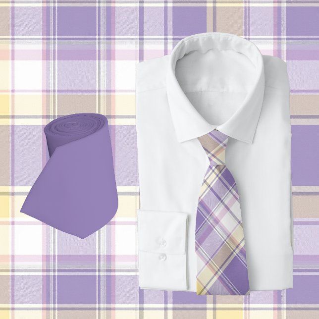 Weiche Lilac, gelb und weiß Kariert Krawatte (tie set
)