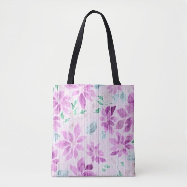 Weiche Malven-Wasserfarben-Blumenmuster-Tasche (Vorderseite)