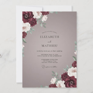 Weiche Mauve-Marone-Pfingstrosen-Hochzeit Einladung