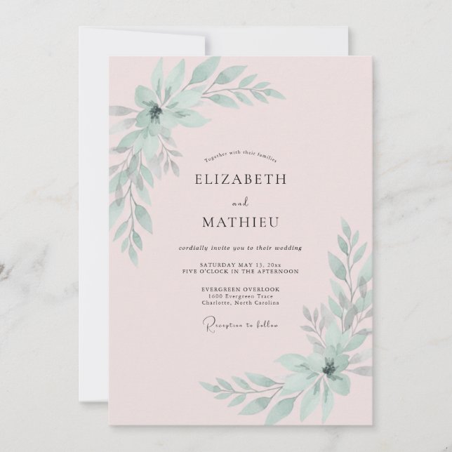Weiche Minzblätter Eukalyptus-Hochzeit Einladung (Vorderseite)