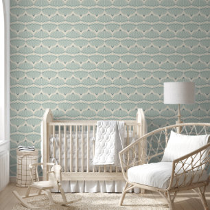 Weiche Minze und Beige Art Deco Schuppen Tapete