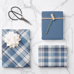 Weiche Navy, Blue & White Kariert Geschenkpapier Set