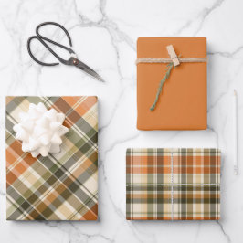 Weiche Orange, Grün und Creme Kariert Geschenkpapier Set
