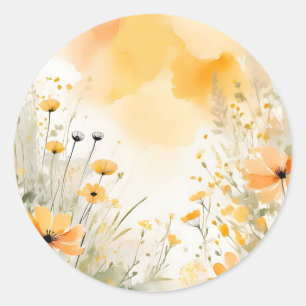 Weiche Orangefarbene Wildblumen Runder Aufkleber