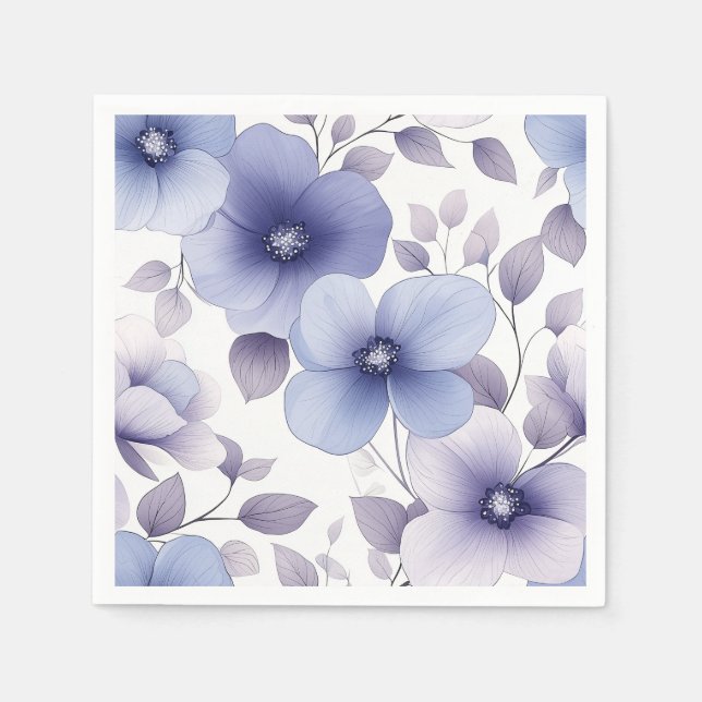 Weiche Pastel Botanisches Muster in blau und Lila Serviette (Vorderseite)