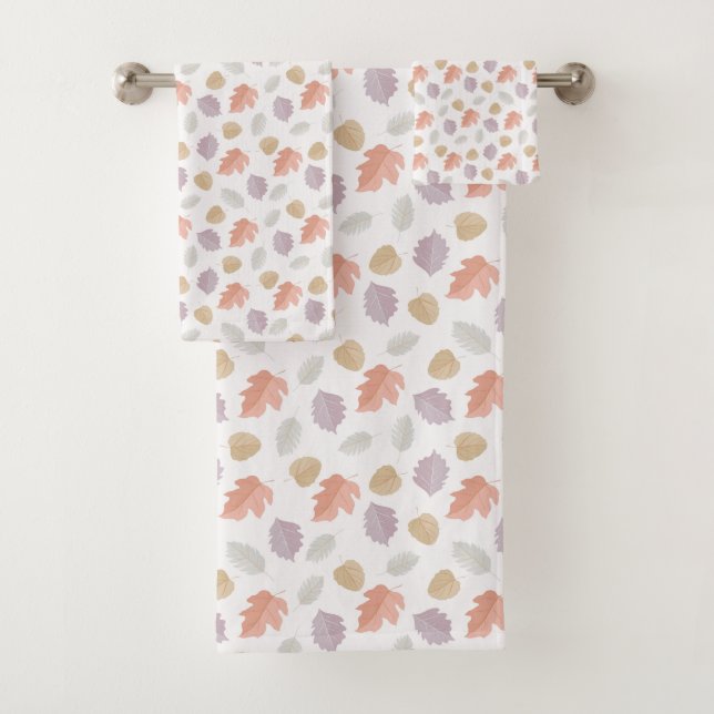 Weiche Pastel Fall Leaf Muster | Minimalistischer  Badhandtuch Set (Insitu)