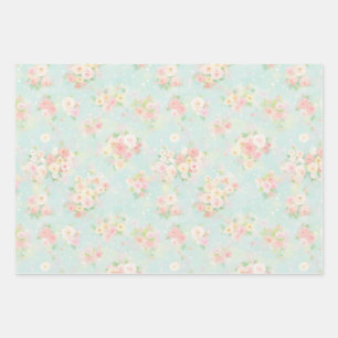 Weiche Pastel Rose Muster auf Aqua Hintergrund Geschenkpapier Set