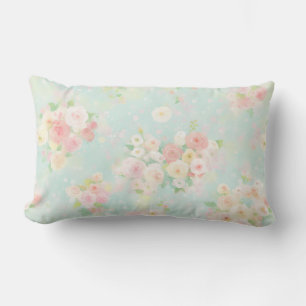 Weiche Pastel Rose Muster auf Aqua Hintergrund Lendenkissen