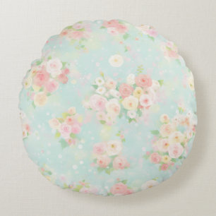 Weiche Pastel Rose Muster auf Aqua Hintergrund Rundes Kissen