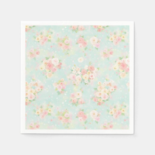 Weiche Pastel Rose Muster auf Aqua Hintergrund Serviette (Vorderseite)