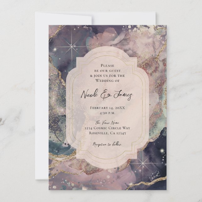 Weiche Pastel Watercolor Celestial Galaxy Hochzeit Einladung (Vorderseite)