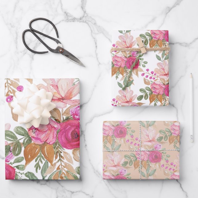 Weiche Pastelfeder-Bouquet aus Blume Geschenkpapier Set (Vorderseite)
