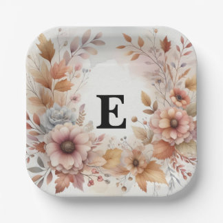 Weiche Pastell-Aquarell-Herbstlaub-Blumenrahmen Pappteller