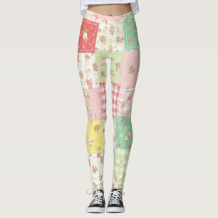 Weiche Pastell-Blumen-Patchwork-Gingham-Karo Leggings