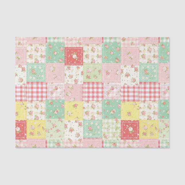 Weiche Pastell-Blumen-Patchwork-Gingham-Karo Seidenpapier (Vorderseite)