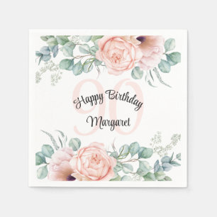 Weiche Pastell-Blumen zum 90. Geburtstag Serviette