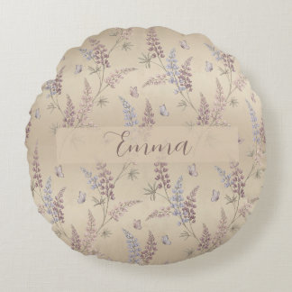 Weiche Pastell-Lupine- und Schmetterlingswiese-Mus Rundes Kissen
