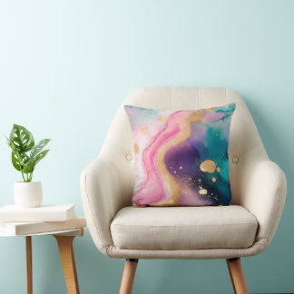 Weiche Pastell-Wasserfarben-Kissen mit goldenen Ak Kissen
