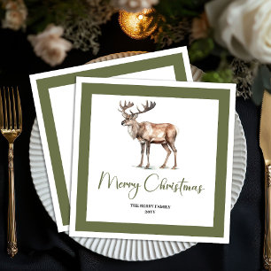 Weiche Pastell-Weihnachts-Hirsch-Schrift Familien- Serviette