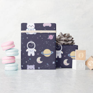 Weiche Pastell-Weltraum-Tiermuster-Astronaut-Hase Geschenkpapier