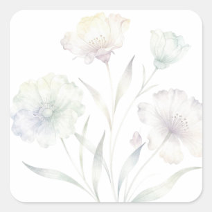 Weiche Pastell-Wildblumen Aquarell Grazie Quadratischer Aufkleber