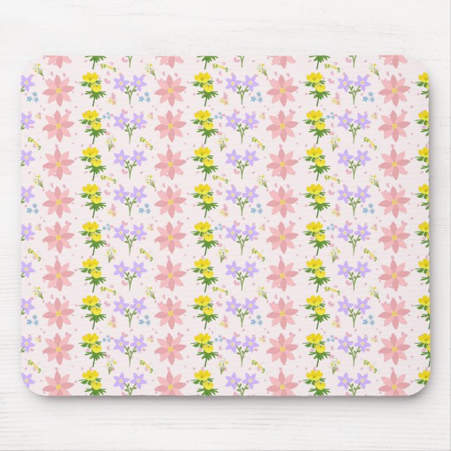 Weiche Pastell-Wildblumen-Botanik-Muster-Mauspad  Mousepad (Vorne)