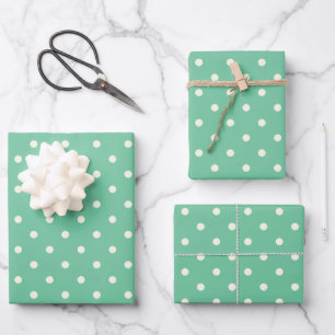 Weiche Pastellfarbe Grün, weißes Polka Dot Muster Geschenkpapier Set