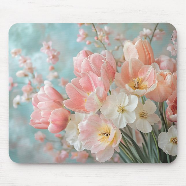 Weiche, pastellfarbene Frühlingsblumen Design Deli Mousepad (Vorne)