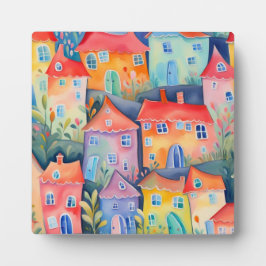 Weiche pastellfarbene kleine Häuser in friedlicher Fotoplatte